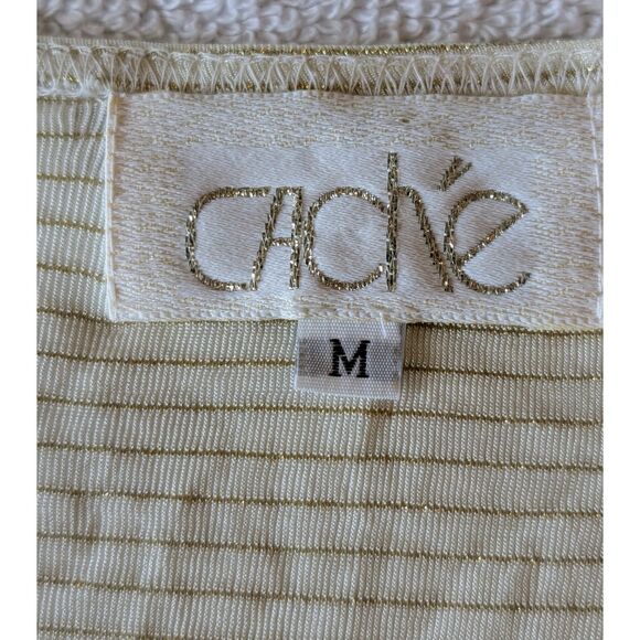 Cache cream with gold glitter striped long sleeve top   Sz M - Picture 3 of 9